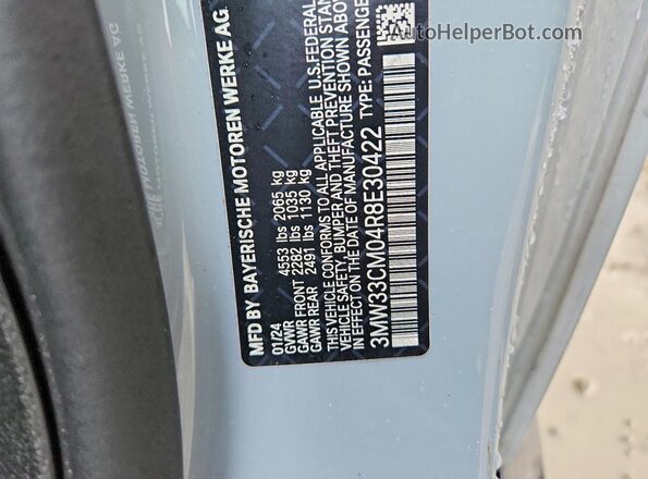 3MW33CM04R8E30422 2024 BMW 2 SERIES Blue VIN կոդի պիտակի տեսք