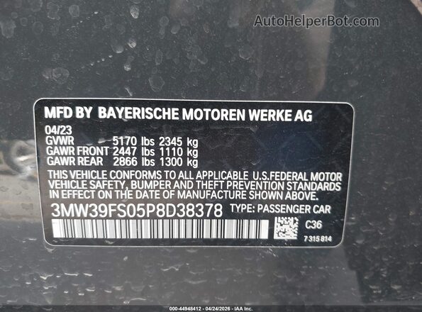 3MW39FS05P8D38378 2023 BMW 3 SERIES Gray ძრავის განყოფილების ხედი