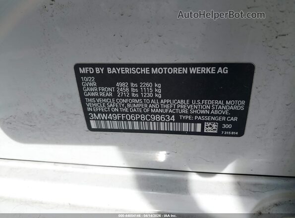 3MW49FF06P8C98634 2023 BMW M3 White Vista del compartimento del motor