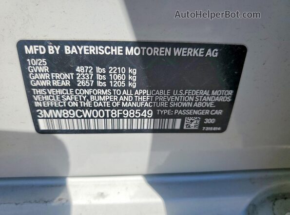 3MW89CW00T8F98549 2026 BMW 3 SERIES White Vista del compartimento del motor