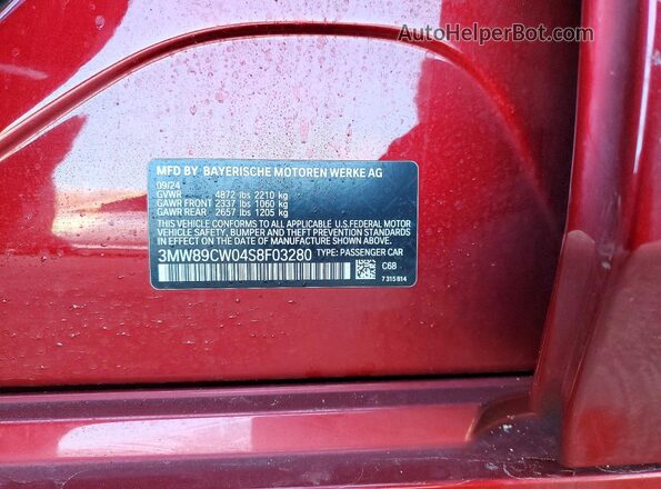 3MW89CW04S8F03280 2025 BMW 3 SERIES Burgundy Вид підкапотного простору