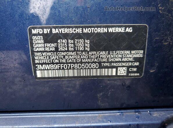 3MW89FF07P8D50080 2023 BMW 3 SERIES Blue Вид підкапотного простору