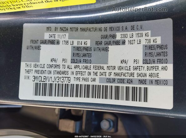 3MYDLBYV1JY313779 2018 TOYOTA YARIS IA Gray Engine compartment view