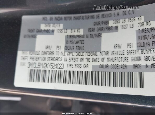 3MYDLBYV2KY524023 2019 TOYOTA YARIS Gray Вид підкапотного простору