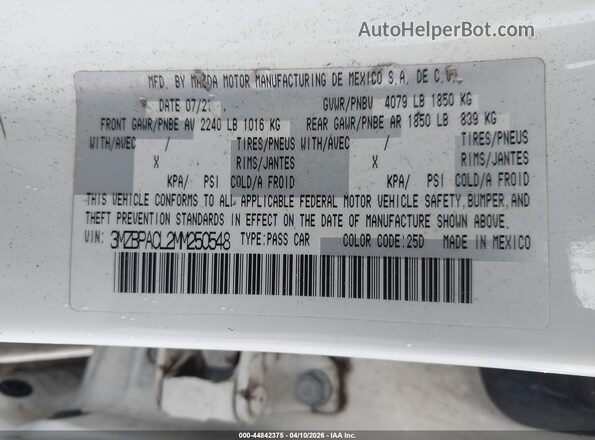 3MZBPACL2MM250548 2021 MAZDA 3 White Շարժիչի բաժամունքի տեսք