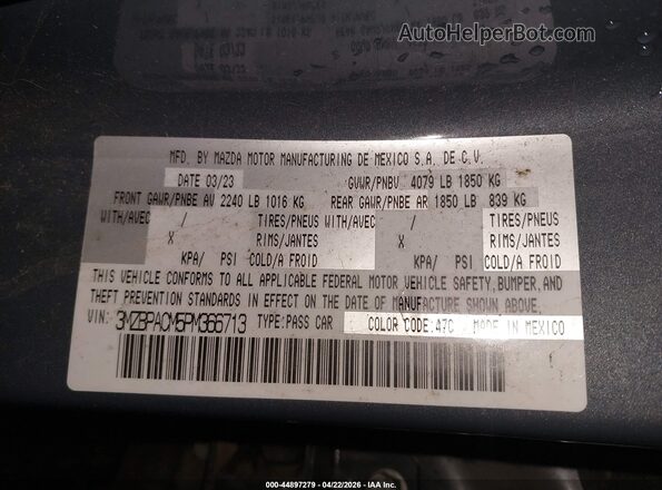 3MZBPACM5PM366713 2023 MAZDA 3 Black Вид підкапотного простору