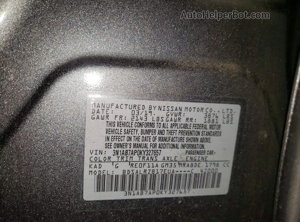 3N1AB7AP0KY327657 2019 NISSAN SENTRA Gray VIN sticker view
