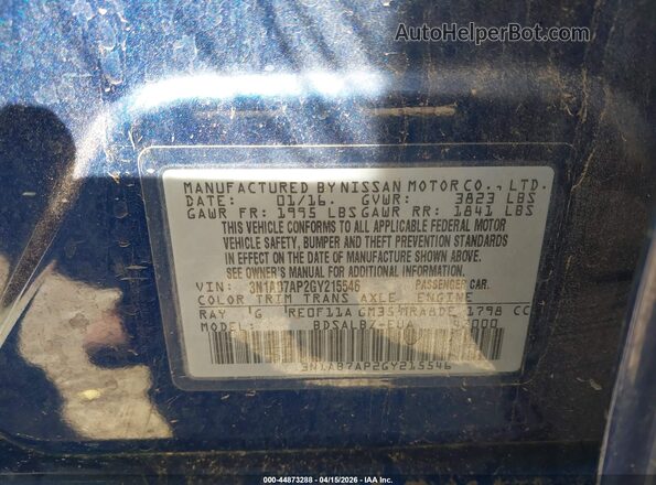 3N1AB7AP2GY215546 2016 NISSAN SENTRA Blue Вид підкапотного простору
