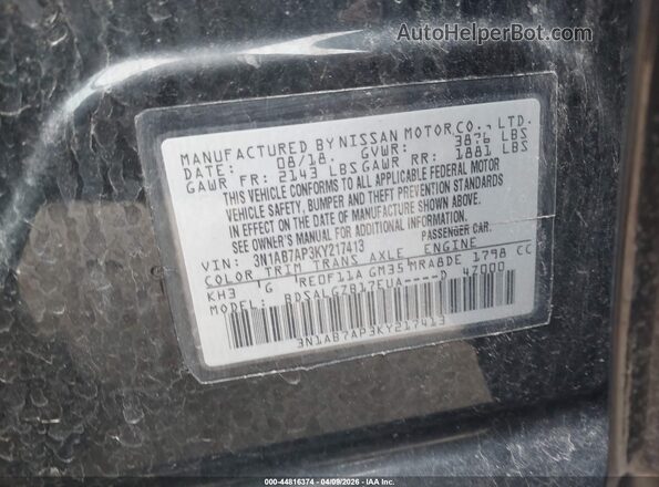 3N1AB7AP3KY217413 2019 NISSAN SENTRA Black Widok komory silnika