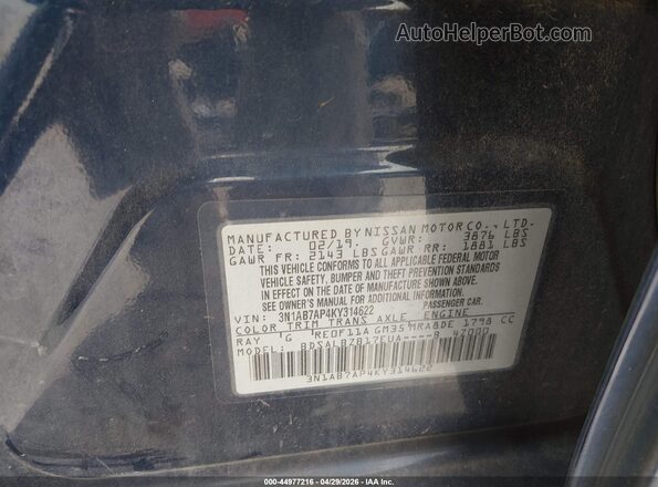 3N1AB7AP4KY314622 2019 NISSAN SENTRA Blue Engine compartment view