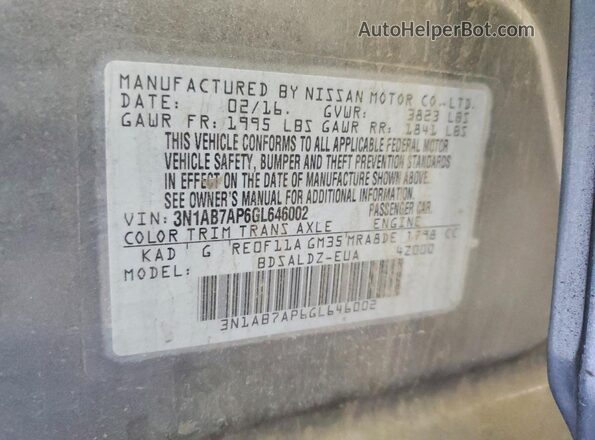 3N1AB7AP6GL646002 2016 NISSAN SENTRA Gray Vista del compartimento del motor