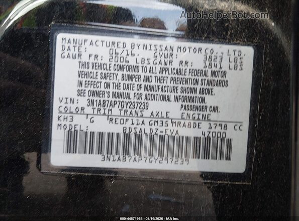 3N1AB7AP7GY297239 2016 NISSAN SENTRA Black Engine compartment view