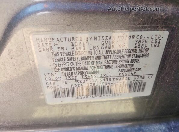 3N1AB7AP9KY445044 2019 NISSAN SENTRA Gray Vista del compartimento del motor