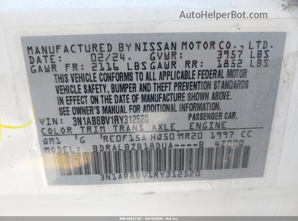 3N1AB8BV1RY312520 2024 NISSAN SENTRA White ძრავის განყოფილების ხედი