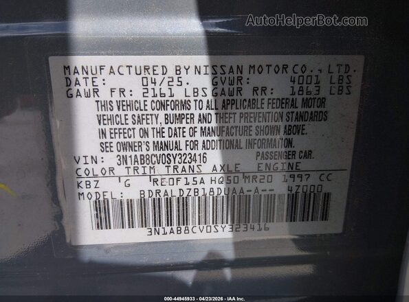 3N1AB8CV0SY323416 2025 NISSAN SENTRA Gray Vista del compartimento del motor