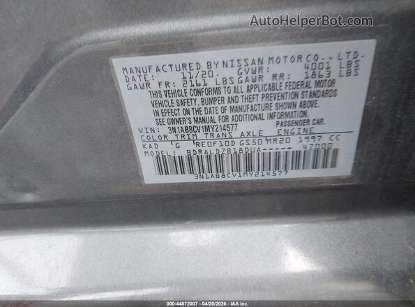 3N1AB8CV1MY214577 2021 NISSAN SENTRA Gray 