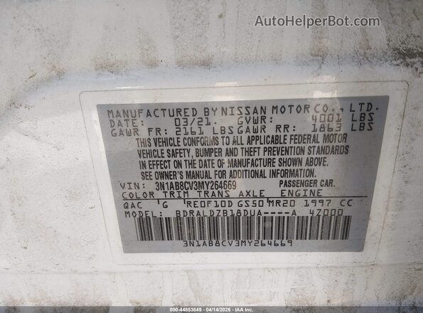 3N1AB8CV3MY264669 2021 NISSAN SENTRA White Engine compartment view