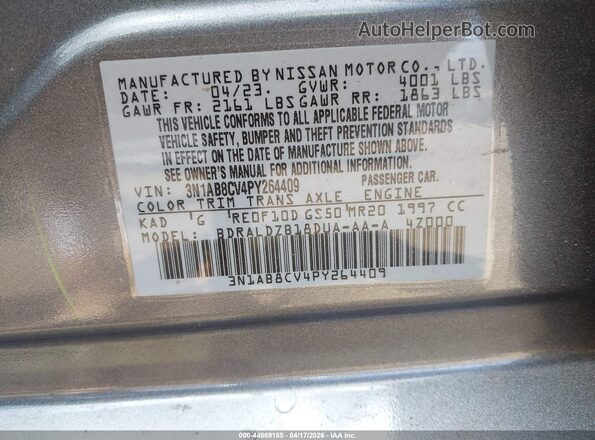 3N1AB8CV4PY264409 2023 NISSAN SENTRA Gray Widok komory silnika