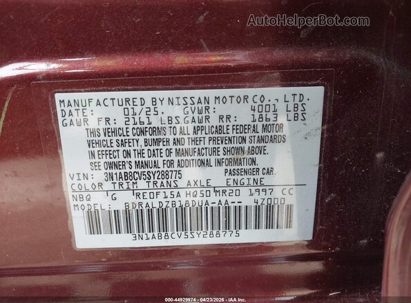 3N1AB8CV5SY288775 2025 NISSAN SENTRA Maroon Вид підкапотного простору