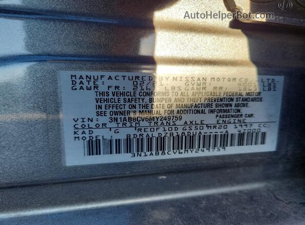 3N1AB8CV6MY249759 2021 NISSAN SENTRA Gray VIN კოდის სტიკერის ხედი