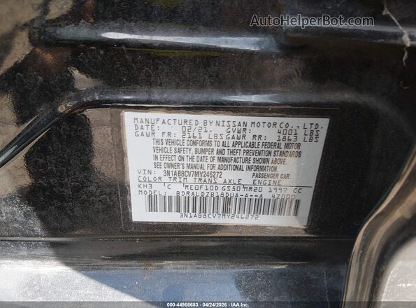3N1AB8CV7MY246272 2021 NISSAN SENTRA Black Engine compartment view