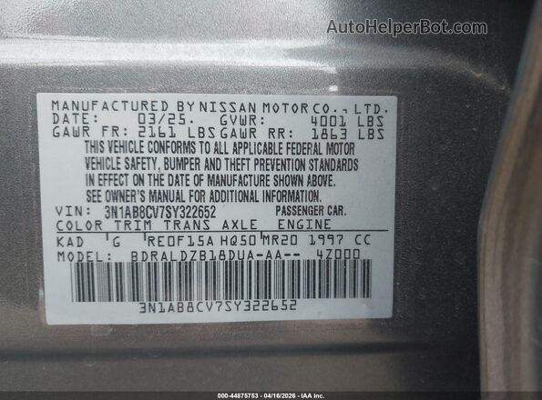 3N1AB8CV7SY322652 2025 NISSAN SENTRA Gray Շարժիչի բաժամունքի տեսք