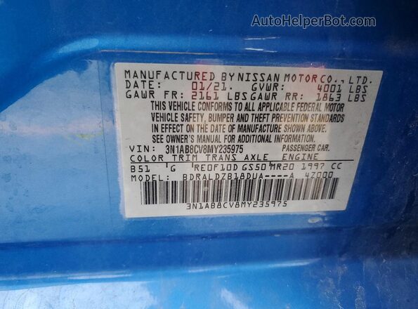 3N1AB8CV8MY235975 2021 NISSAN SENTRA Blue Շարժիչի բաժամունքի տեսք