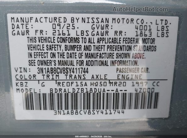 3N1AB8CV8SY411744 2025 NISSAN SENTRA Blue Engine compartment view