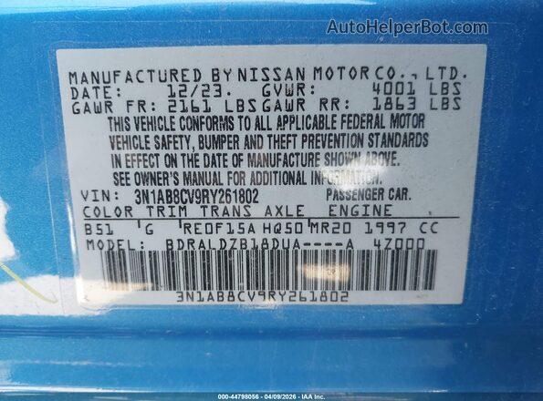 3N1AB8CV9RY261802 2024 NISSAN SENTRA Синий Вид подкапотного пространства