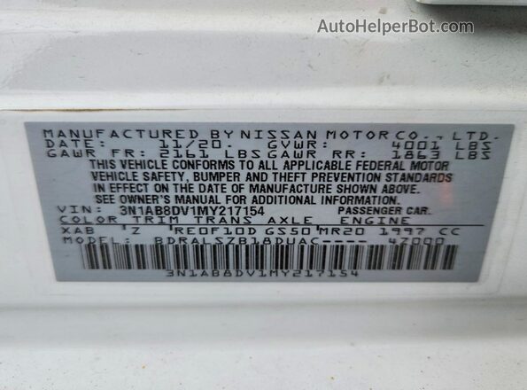 3N1AB8DV1MY217154 2021 NISSAN SENTRA White ძრავის განყოფილების ხედი