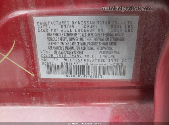 3N1AB8DV3SY228394 2025 NISSAN SENTRA Red 