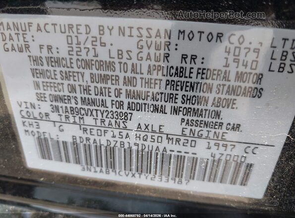 3N1AB9CVXTY233987 2026 NISSAN SENTRA Black Engine compartment view