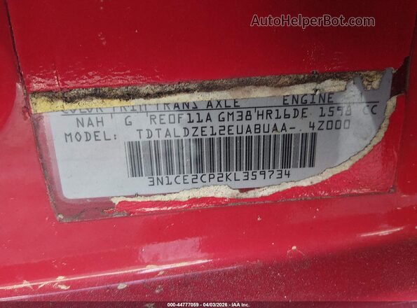 3N1CE2CP2KL359734 2019 NISSAN VERSA NOTE Красный Вид подкапотного пространства
