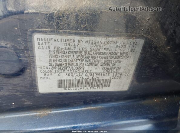 3N1CE2CP7JL356519 2018 NISSAN VERSA NOTE Blue Widok komory silnika