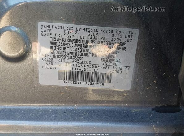 3N1CE2CP8JL353984 2018 NISSAN VERSA NOTE Silver Widok komory silnika