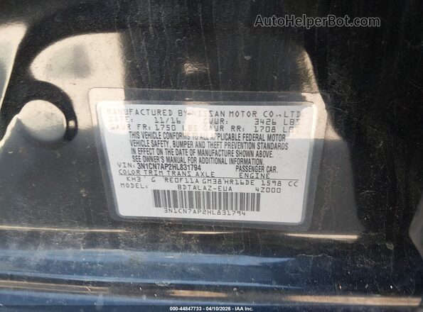 3N1CN7AP2HL831794 2017 NISSAN VERSA Black 