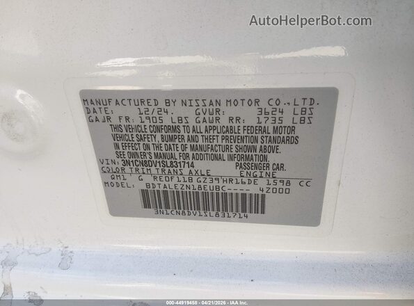 3N1CN8DV1SL831714 2025 NISSAN VERSA Белый 
