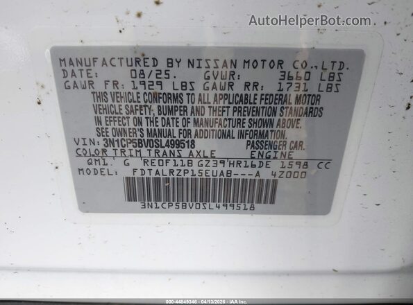 3N1CP5BV0SL499518 2025 NISSAN KICKS PLAY White ძრავის განყოფილების ხედი