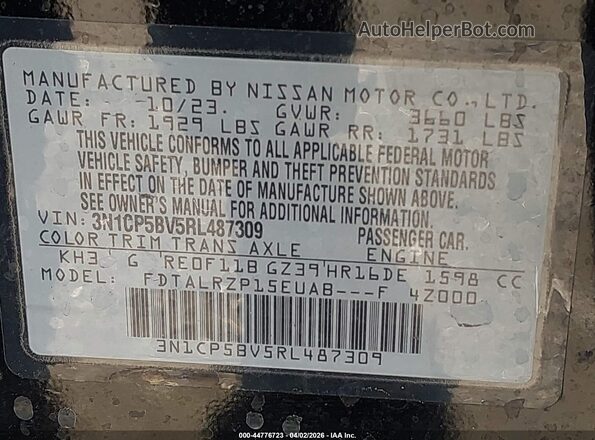 3N1CP5BV5RL487309 2024 NISSAN KICKS Black Widok komory silnika
