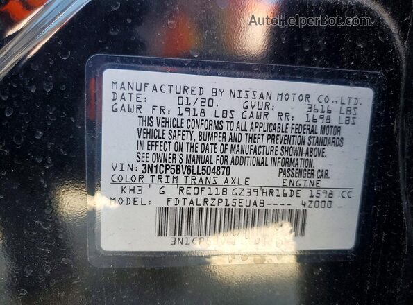 3N1CP5BV6LL504870 2020 NISSAN KICKS Black VIN sticker view