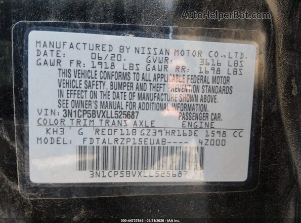 3N1CP5BVXLL525687 2020 NISSAN KICKS Black Engine compartment view