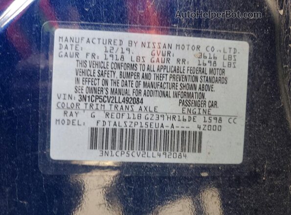 3N1CP5CV2LL492084 2020 NISSAN KICKS Blue 