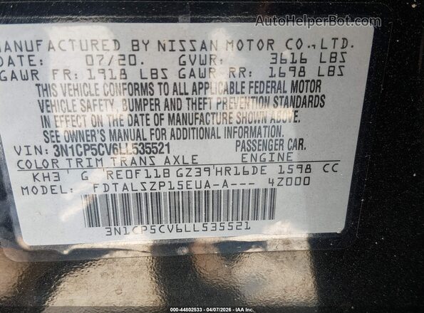 3N1CP5CV6LL535521 2020 NISSAN KICKS Black 