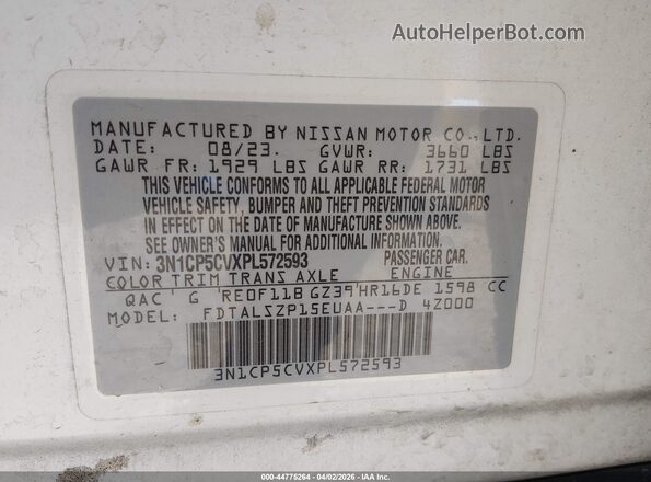 3N1CP5CVXPL572593 2023 NISSAN KICKS White Widok komory silnika