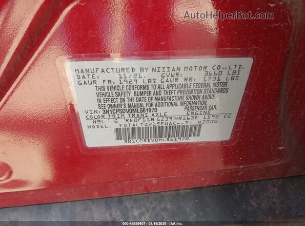 3N1CP5DV0ML561970 2021 NISSAN KICKS Бордовый Вид подкапотного пространства