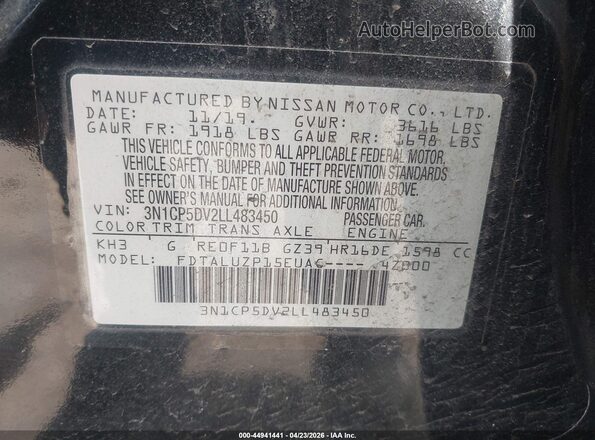 3N1CP5DV2LL483450 2020 NISSAN KICKS Black Widok komory silnika