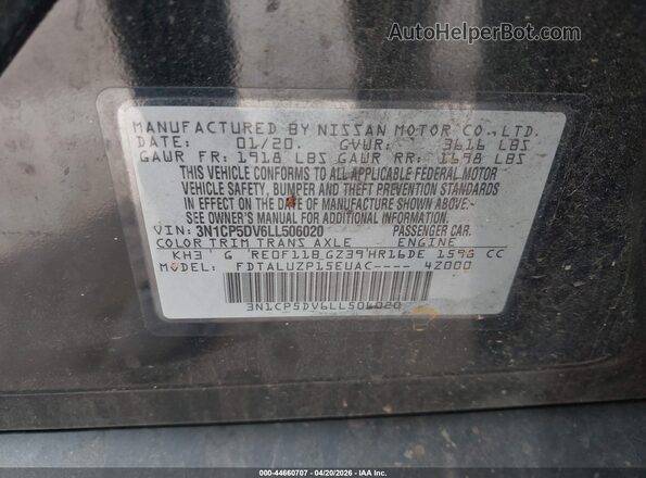 3N1CP5DV6LL506020 2020 NISSAN KICKS Black 