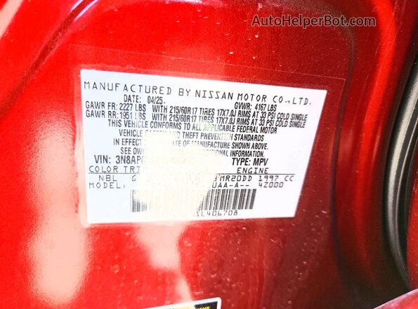 3N8AP6CB9SL406708 2025 NISSAN KICKS Red Widok naklejki z numerem VIN