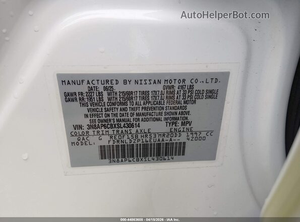 3N8AP6CBXSL430614 2025 NISSAN KICKS Белый Вид подкапотного пространства