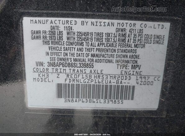3N8AP6DB6SL339855 2025 NISSAN KICKS Black Vista del compartimento del motor